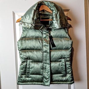 Talbots Green Satin Duck Down Puffer Vest
